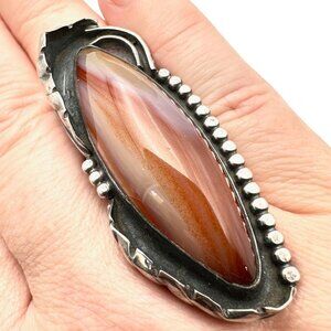 Native American Womens Mens Ring Sterling Silver Agate Ring Huge Statement